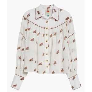 Farm Rio Horse Embroidered Cotton Button-Up Shirt